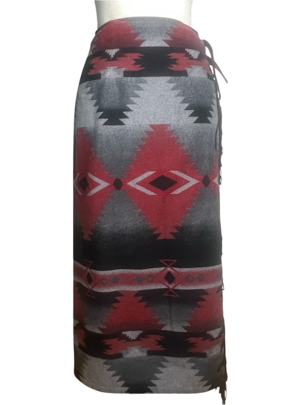 Woolrich VTG Southwestern Aztec True Wrap Skirt Fringe Flannel USA Made Sz Small